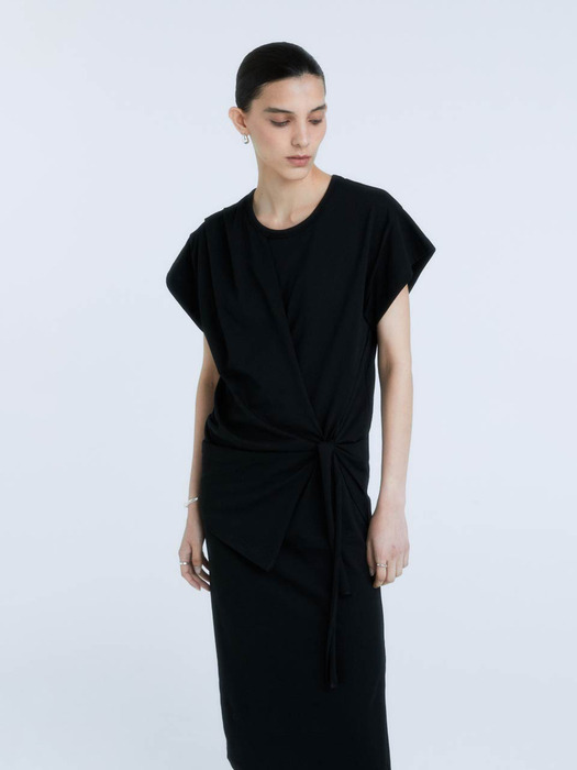 MARTINELLI Draped Layered Jersey Dress_Black