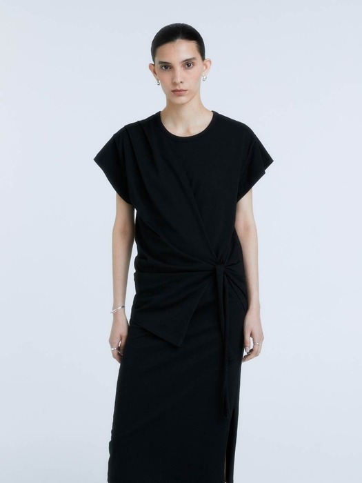 MARTINELLI Draped Layered Jersey Dress_Black