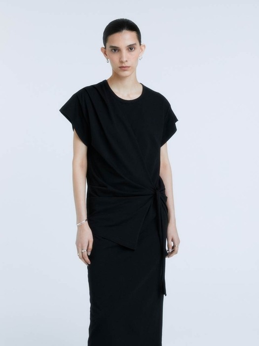 MARTINELLI Draped Layered Jersey Dress_Black