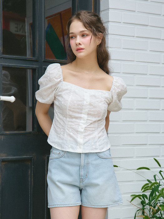 HEART NECK PUFF SLEEVES BLOUSE_WHITE