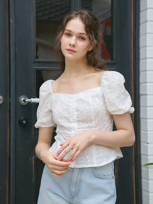 HEART NECK PUFF SLEEVES BLOUSE_WHITE