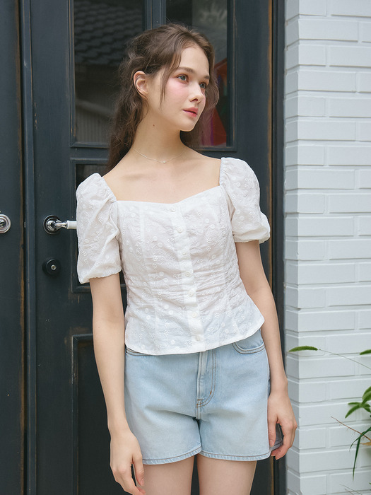 HEART NECK PUFF SLEEVES BLOUSE_WHITE