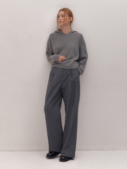 BELTED ONE TUCK PANTS (GREY)