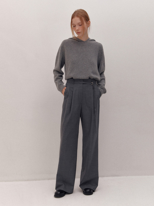 BELTED ONE TUCK PANTS (GREY)