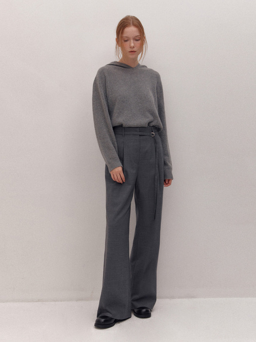 BELTED ONE TUCK PANTS (GREY)