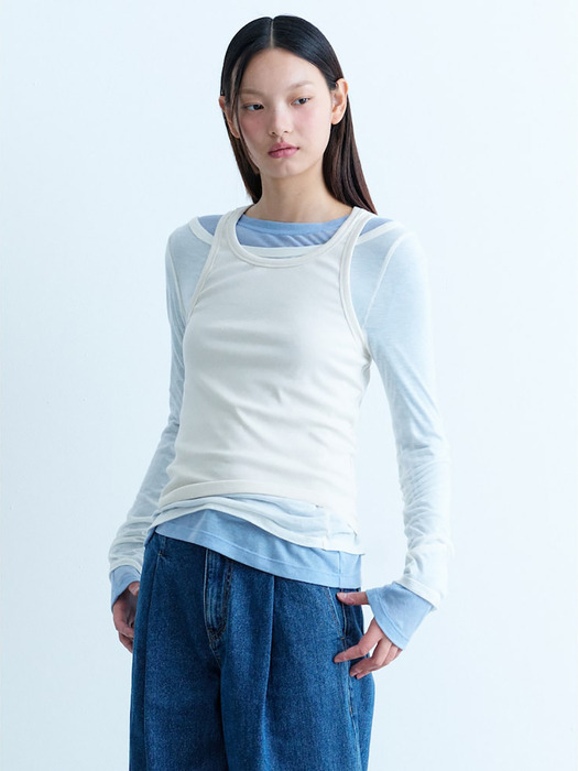 Layered Sheer Jersey TShirts  Ivory (KE4840M020)