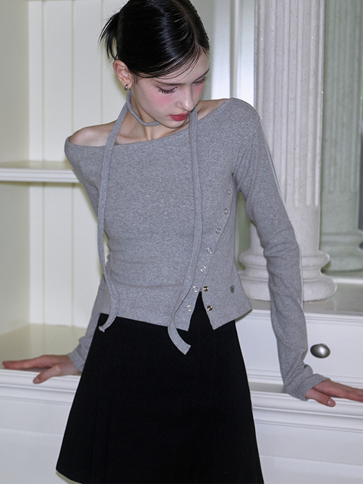 Eyelet Tie Long Sleeve [Gray]