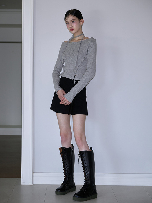 Eyelet Tie Long Sleeve [Gray]