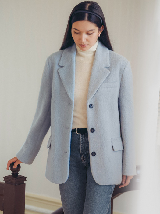 Hairy alpaca blend wool oversized jacket_Blue