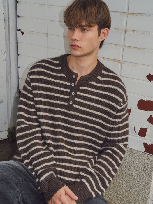 Always Hairy Stripe HenleyNeck Wool Knit 2COLOR