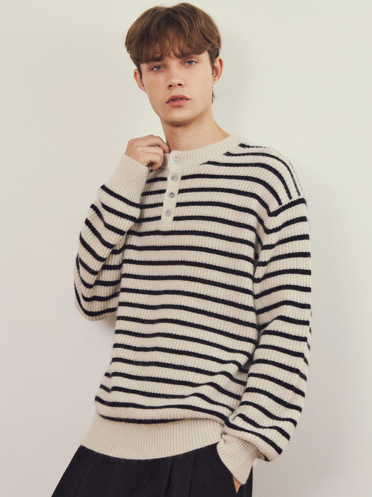 Always Hairy Stripe HenleyNeck Wool Knit 2COLOR