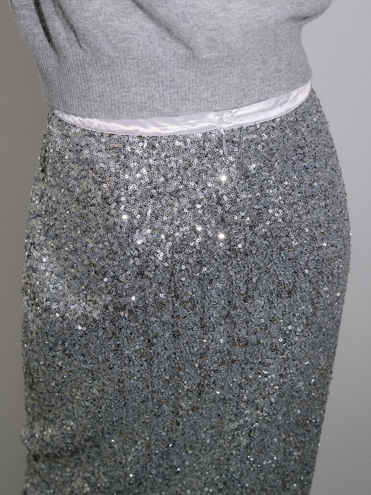 SPANGLE MIDI SKIRT_SILVER