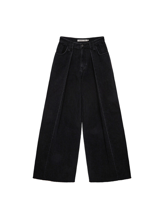 TUCK POINT WIDE DENIM PANTS IN BLACK