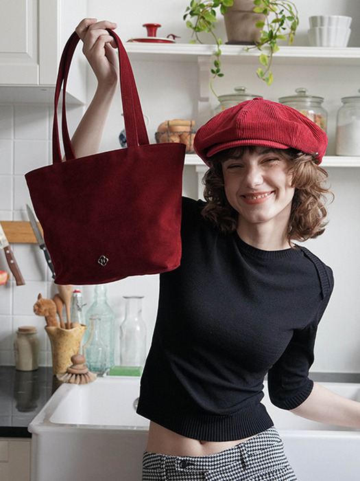 버드 스웨이드 드로우 스트링 백_와인