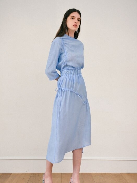 shirring long skirt - blue