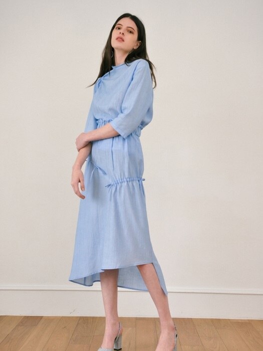 shirring long skirt - blue