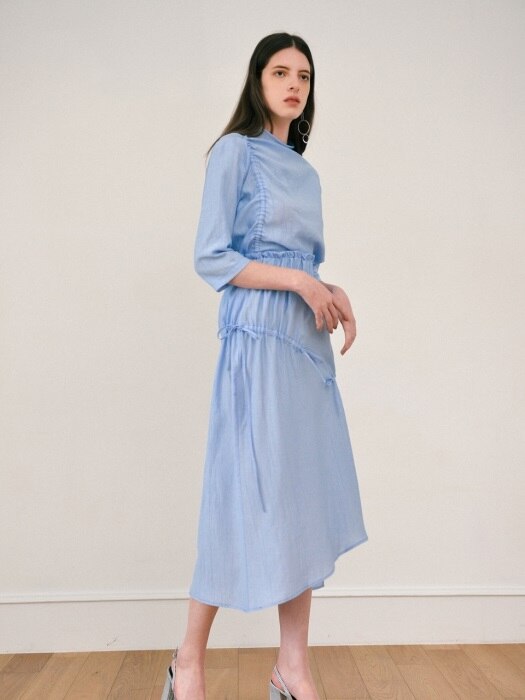 shirring long skirt - blue