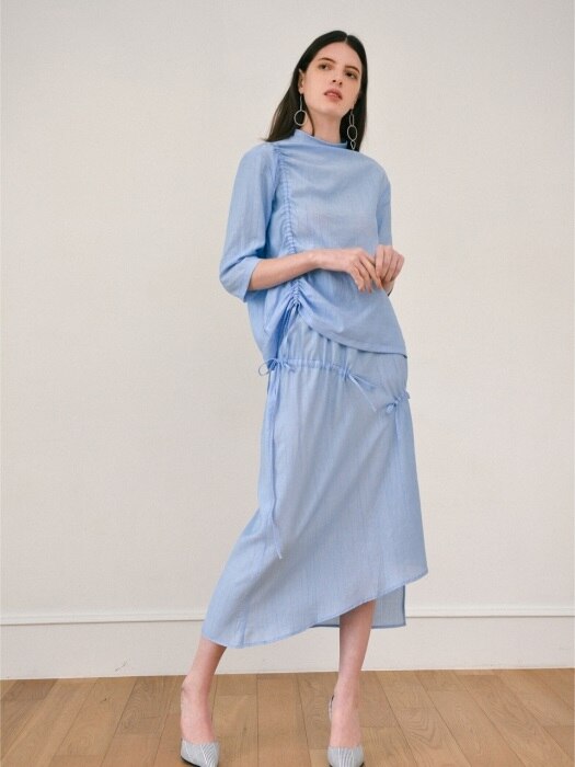 shirring long skirt - blue