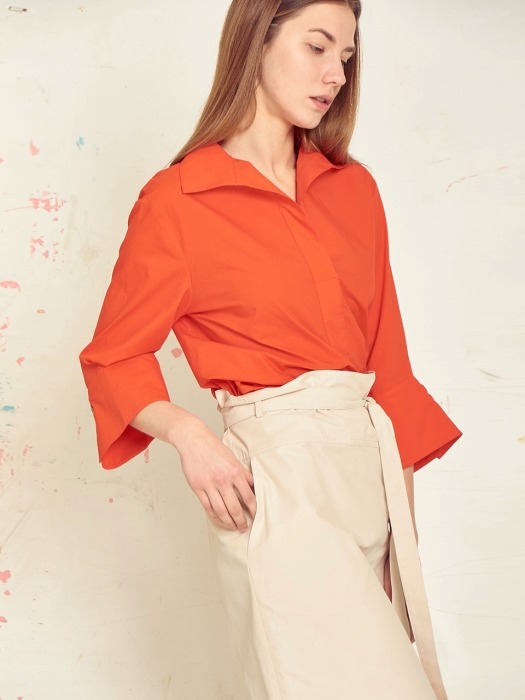 wing collar blouse[white/orange/navy]