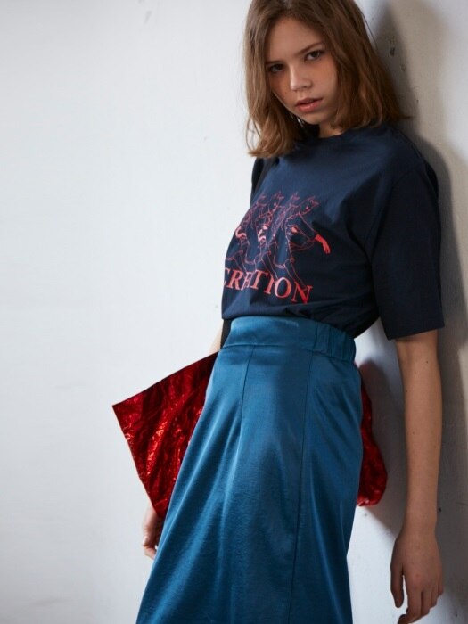  glossy H line skirts_blue green