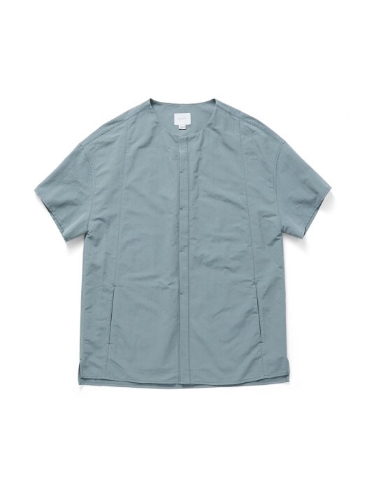Collarless Half Shirts Grey Blue