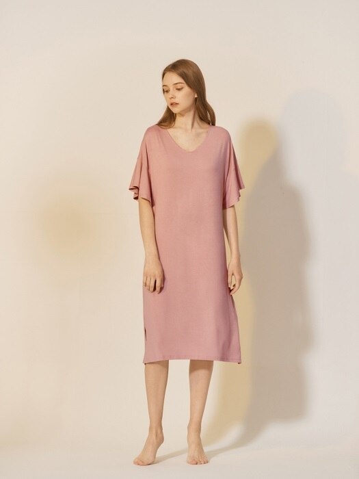플레어 슬리브 드레스 - 핑크