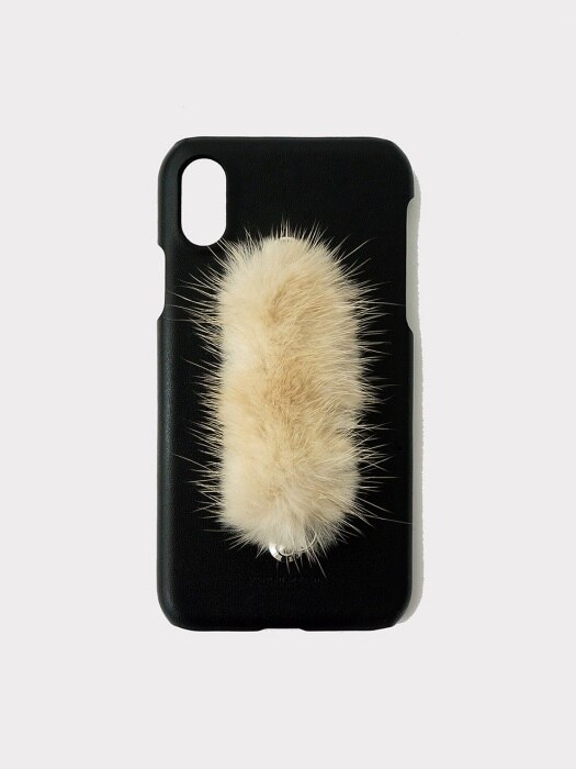 mink fur leather case - beige