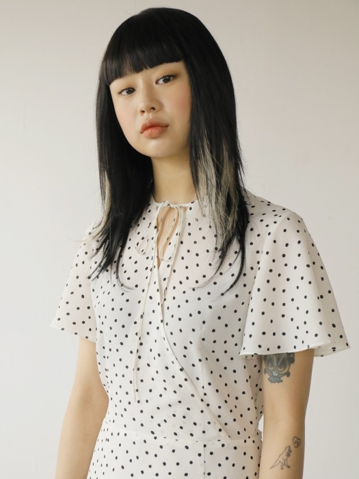 19SS DOT PRINT LONG DRESS /IVORY