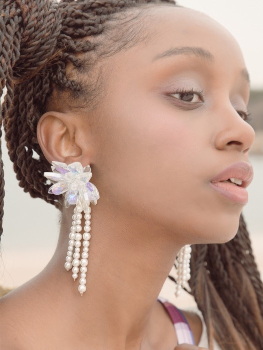 Queen Crystal Flower Pearl Drop earrings