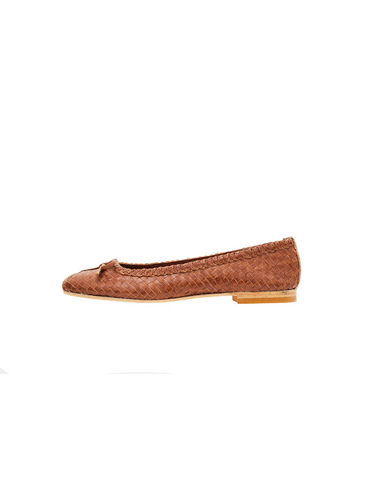 WEAVING LEATHER FLATS_TAN