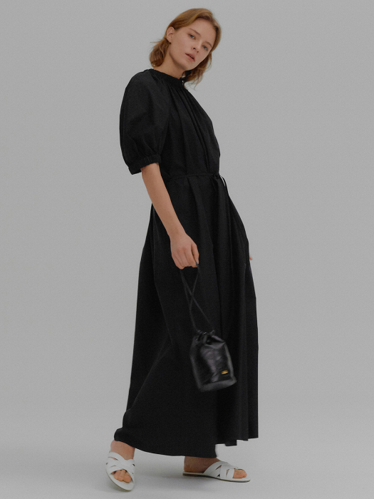 MOLLINA Puff Sleeve Long Dress Black