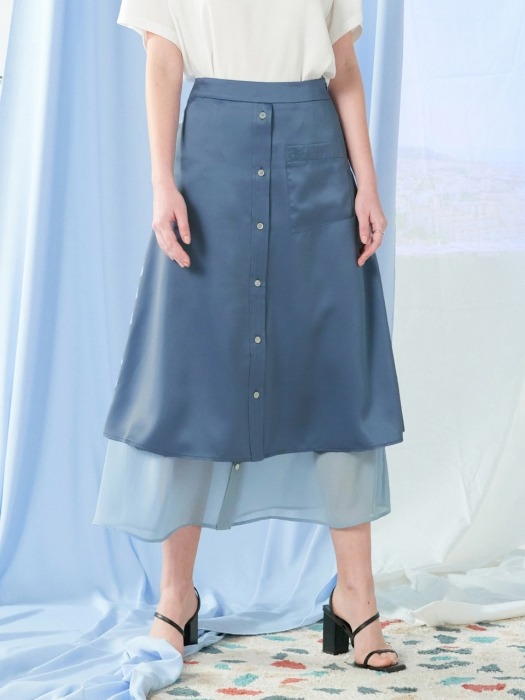 [단독]layered flare skirt Blue