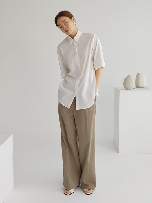 Linen straight pants_Khaki