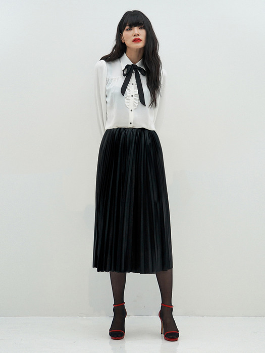 High-Rise Glitter Pleated Midi Skirt(Black)_UWS-FS08