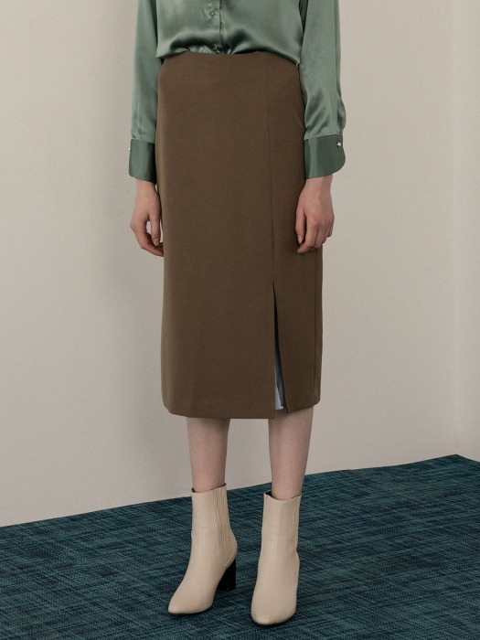 comos222 slit color-point skirt  (brown)