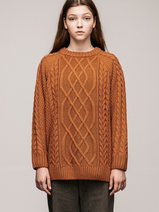 BASIC CABLE KNIT(BROWN)