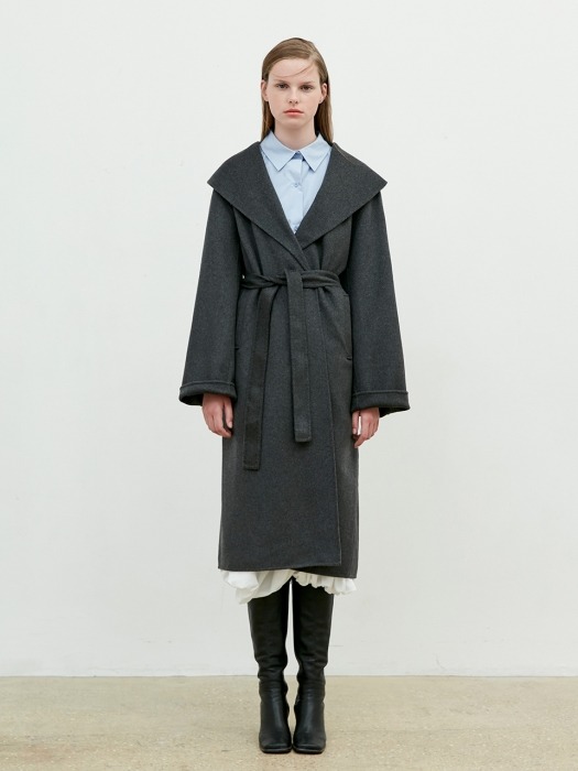 Hand Made Over Collar Robe Coat [Charcoal grey]