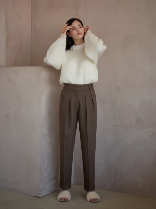 WOOL BLEND TWO-TUCK HIGHWAIST SLACKS