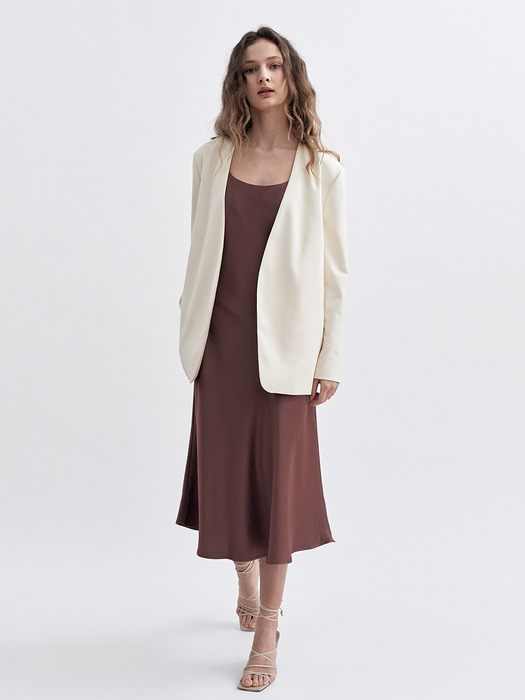 LOOSE FIT COLLARLESS JACKET [IVORY]