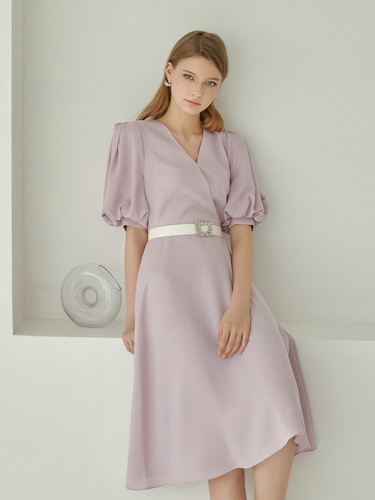 KAYLA / PUFF SLEEVE BELTED DRESS