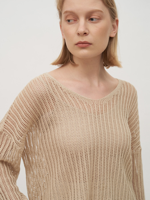 TTR LINEN NETTING LOOSE FIT KNIT TOP 2COLOR