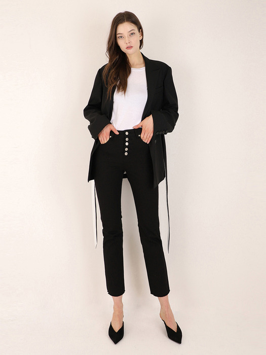 Button Fly Cropped Jeans (Black)