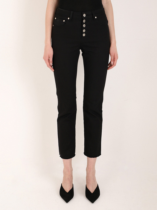 Button Fly Cropped Jeans (Black)
