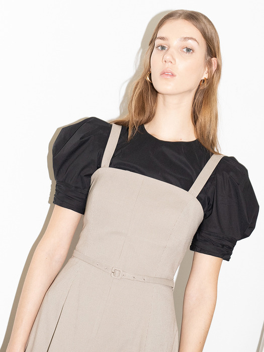 [20SS] FULLERTON voluminous short sleeve blouse (Black / Off white)