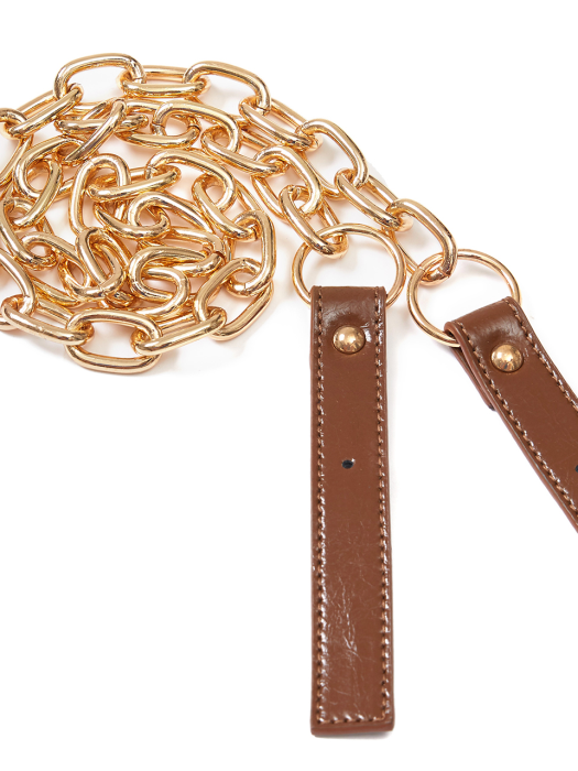 Wrinkle Leather Buckle Chain Strap in Brown_VX0AX0700