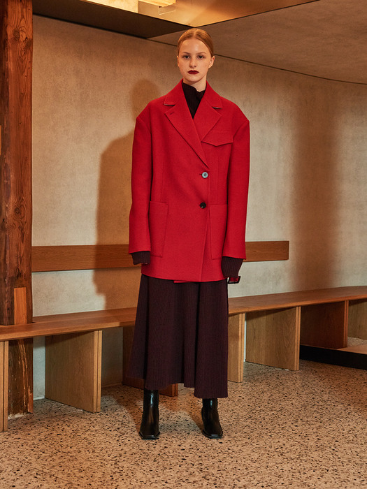 ROUISA Waist Belted Oversized Coat_Red Twill