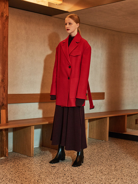 ROUISA Waist Belted Oversized Coat_Red Twill