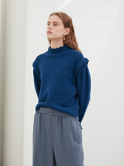 SCAPPLOP NECK PUFF SLEEVE PULLOVER KNIT in Royal Blue [U0W0K303/57]