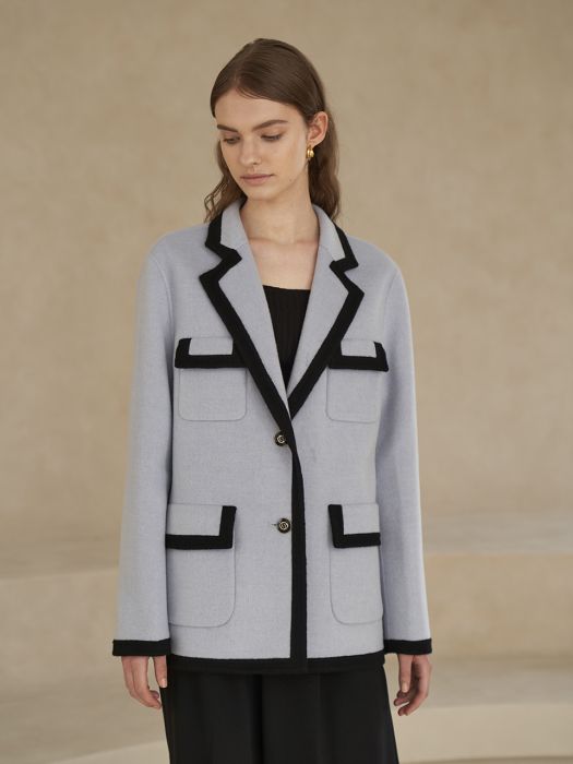 Premium handmade wool contrast coat in sky blue