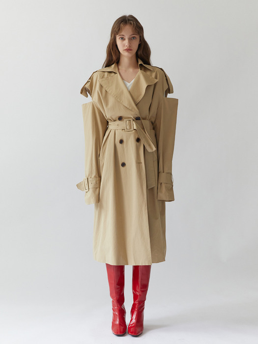 SLEEVE CUT! TRENCH COAT - BEIGE